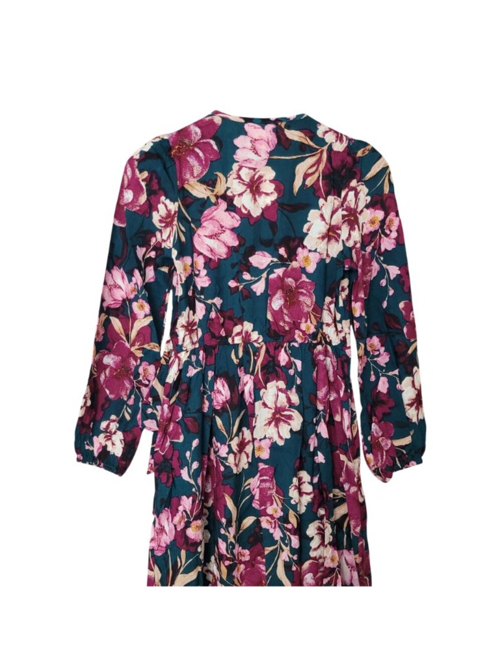 Hand Of The Bee Floral Maxi Dress Size S Pine Plum Long Sleeve Wrap Style NWT - Picture 5 of 9